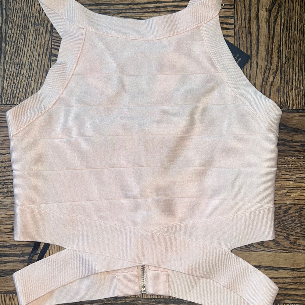 Bebe- Reena Solid Crop Bandage Top - Light Pink (Size Small)